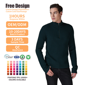 Pull en laine mérinos côtelé pour homme, de haute qualité, design simple, couleur unie, avec logo personnalisé, col zippé quart, vente en gros - Product Image 2