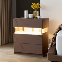 Table d'appoint moderne pour hôtel, salon, chambre à coucher, rangement, éclairage LED, table de chevet noire avec panneau en acrylique
