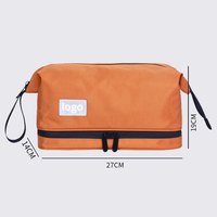 Tas Kosmetik Besar Tahan Air Portabel untuk Perjalanan Bisnis, Pemisah Basah Kering Bergaris Nilon, Tas Makeup Berkualitas Tinggi