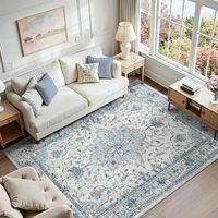 Moderner Abstrakter Blumenranken-Muster Weicher Blauer Polyester Maschinell Gefertigter Kunstvelours-Teppich für Wohnzimmer