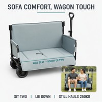 Chariot de camping pliable avec sièges, capacité 250 kg, chariot de camping pliable, poussette, canapé-voiture pour festivals de musique en plein air, pêche