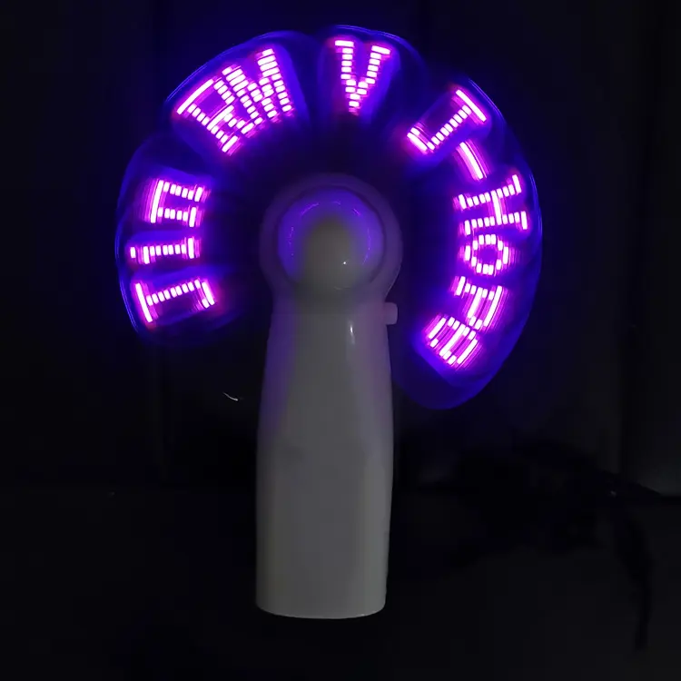 Концертное украшение фиолетовый свет LED сообщение портативный мини-вентилятор на батарейках светодиодный текст вентилятор