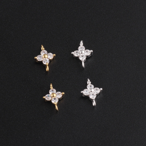 Charme tendance en or 14 carats plaqué zirconium, trèfle à quatre feuilles porte-bonheur, pendentif connecteur <span class=keywords><strong>pour</strong></span> la <span class=keywords><strong>fabrication</strong></span> de <span class=keywords><strong>bijoux</strong></span> DIY, bracelet, collier, boucles d'oreilles - Product Image 1