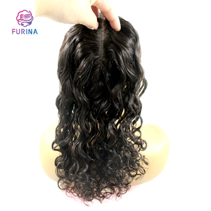 FURINA Base de peau blanche Topper de cheveux humains 12*13 avec 16 pouces d'eau bouclés moelleux femmes Topper de cheveux humains - Product Image 6