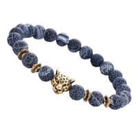 Nouveau design, bracelet en pierre naturelle de lave de 8 mm, pendentif léopard, breloques, perles, pour homme, cadeau tendance, anniversaire de mariage, unisexe