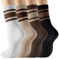 Chaussettes de yoga rayées personnalisées pour femmes, antidérapantes, mi-mollet, pour Pilates, barre et fitness, ensemble de chaussettes de yoga professionnelles sans coutures avec grip