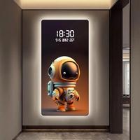 Tableau mural électronique personnalisable avec éclairage LED, motif astronaute Art Déco, en porcelaine cristalline, sans cadre, pour salon