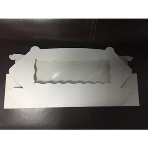 कस्टम केक बॉक्स 20x7x4 इंच थोक कस्टम लंबे सफेद कागज 12 छेद के साथ कप केक बक्से स्पष्ट ढक्कन बक्से