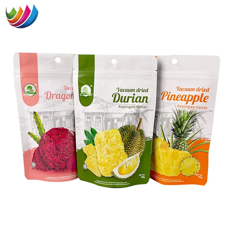 Custom Printed Dried Fruit Snacks Composite Plastic and Aluminum Foil Packaging Stand Up Pouch With Zipper