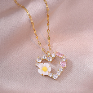 Collier Cœur et Fleur en Acier Inoxydable Luxe <span class=keywords><strong>L</strong></span>éger, Micro-incrusté <span class=keywords><strong>de</strong></span> Zircons, Idéal pour Fiançailles, Mariage et Fêtes - Product Image 6