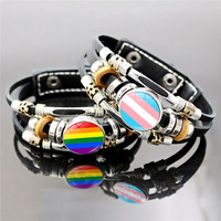 Fabricant LGBTQ Gay Pride Love is Love Wins Rainbow Flag Design Bracelet Snap Button Charm LGBT Bracelet en cuir pour hommes