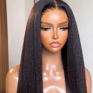 Perruques Yaki Lisses Pas Chères en Cheveux Naturels Vierges 100% pour Femmes, Demi-Frange, Densité 300, Perruques Frontales en Dentelle Personnalisées en Cheveux Humains Vierges Bruts - Product Image 5