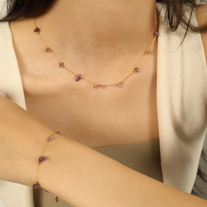 Colorful Pebble Bohemian Necklace And <b>Bracelet</b> <b>Set</b> For Women Natural Stone Gold Plated Zinc Alloy Party Jewelry <b>Set</b> Irregular - Product Image 4