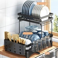 Égouttoir à vaisselle et bol en métal à deux niveaux pour la cuisine, support de rangement pour baguettes, bol de rangement pour évier de comptoir en PC