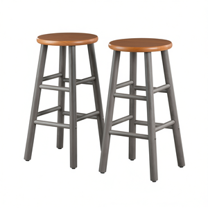 Huxton Counter Stools 24 Inch Gray Metal Frame <b>Teak</b> Seat Modern <b>Dining</b> <b>Chair</b> Home Furniture - Product Image 1