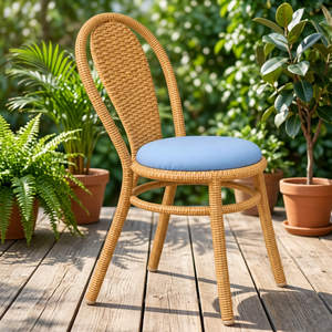 Chaise de jardin en rotin légère avec coussin bleu, pieds effilés, mobilier de patio rustique pour l'extérieur - Product Image 5