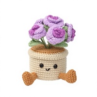Ornamen Boneka Benang Wol Buatan Tangan, Tanaman Pot Mawar Rajutan Tangan yang Lucu, Dekorasi Rumah, Bunga Buatan Realistis, Produk Siap Pakai
