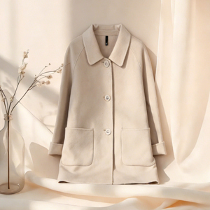 Cappotto Oversize da Donna in Lana Double Face Morbida al Tatto con Colletto Peter Pan e Maniche Raglan <span class=keywords><strong>per</strong></span> Autunno Inverno - Product Image 1