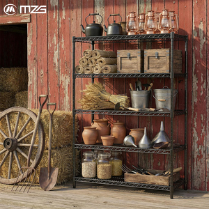 Étagères de rangement réglables en acier noir mat MZG, 5 niveaux, système d'étagères en grille métallique robuste sans boulons pour cuisine et garage - Product Image 3