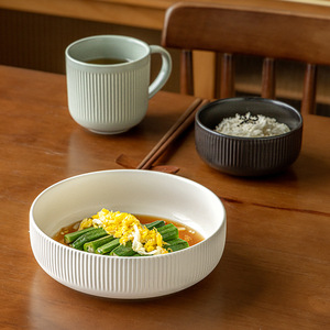 Japanese High-End Embossed Ceramic Bowl Set Modern Simple <b>Tableware</b> for Household Rice Soup Bowl Flat Plate - Product Image 3