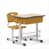 Meubles de bureau scolaire bleus, bureaux et chaises scolaires en plastique, cadre en acier gris, table d'étude, mobilier de classe pour l'école primaire