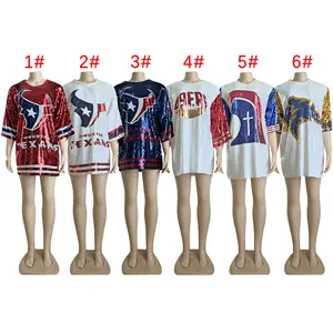 Free size football jersey with sequin pattern high quality fashion cheer uniform sequin football shirt dress