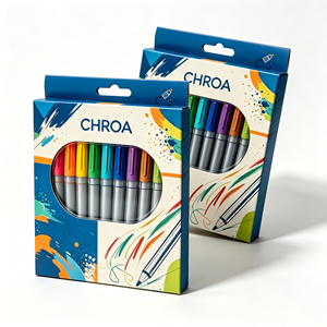 Custom Printed Stationery Disposable Foldable Marker Pen Packaging Paper Box with <b>Window</b> and Hanging - Product Image 3