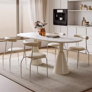 <span class=keywords><strong>Table</strong></span> à manger ovale moderne en ardoise style crème, blanc, le Saint Graal pour appartement et hôtel, mobilier de salle à manger - Product Image 1
