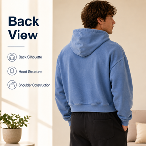 Felpa con Cappuccio Personalizzata OEM, Zip Corta, Effetto Lavaggio Acido, Stampa <span class=keywords><strong>Grafica</strong></span> Astratta a Schizzi d'Inchiostro, Ricamo sulle Maniche, Streetwear Casual - Product Image 2