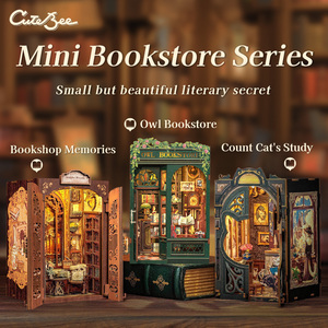 Kit DIY de Rincón de Lectura en Miniatura, Casa de Muñecas con Luz, Inserto de Estantería de Madera, Decoración Retro para Regalos, Serie Librería - Product Image 3