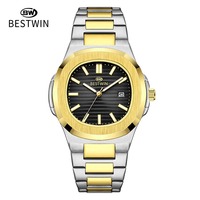 Reloj de Cuarzo con Correa de Acero Inoxidable de la Marca Best Win, Logotipo Personalizado, Calendario, Luminoso, Resistente al Agua, Movimiento SEIKO, Esfera de 40 mm, a la Moda