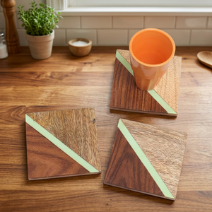 Tri Tone Resin Crafts Inlay Wooden Coasters Handcrafted Geometric Modern <b>Home</b> <b>Bar</b> Decor Tabletop Drinkware Placemat Pad <b>Units</b> - Product Image 1