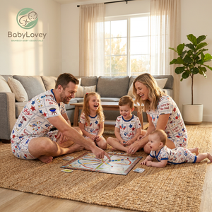 Conjunto de Ropa de Dormir Familiar de Bambú Económico Babylovey, Pijamas a Juego con Estampado Personalizado para Mamá y para Mí - Product Image 2