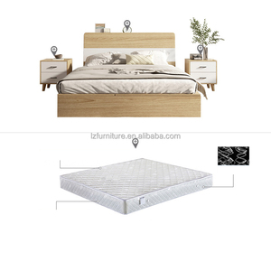 Wholesale Solid Wood Hotel <b>Bed</b> <b>Frame</b> & <b>Mattress</b> <b>Set</b> With Headboard & Nightstands Economy Bedroom Furniture for 3-Star Hotels - Product Image 1