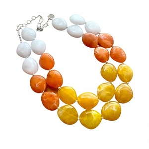 Multilayer Resin Design Beaded <b>Necklace</b> Women's <b>Statement</b> Jewelry Orange Yellow White Round Strand Party Gift Accessory - Product Image 5