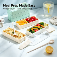 Boîte à bento empilable à 3 étages en paille de blé écologique avec couverts intégrés pour l'école, le bureau, les étudiants, boîte à lunch