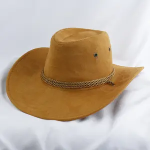HT-2314 Spring And Summer Big Brim Men's Hat Chamois Shading Western Cowboy Hat Custom Logo Frosted Sun Beach Hats