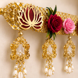 Toran Floral Tradicional Hecho a Mano con Diseño de Loto, Adorno para Puerta con Borlas de Perlas y Detalles Dorados, Decoración Festiva India para el Hogar - Product Image 6