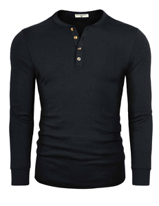 Camiseta Henley de Algodón 100% Suave como la Mantequilla, Lisa, Teñida, con Dobladillo Curvo, Color Gris Jaspeado, Superventas - Product Image 1