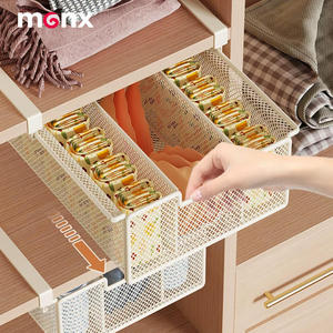 Organisateur de tiroir <span class=keywords><strong>suspendu</strong></span> sous étagère, <span class=keywords><strong>panier</strong></span> de rangement en maille coulissant pour <span class=keywords><strong>armoire</strong></span>, sans perçage - Product Image 3