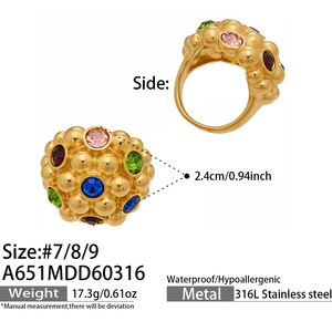 Anillo de Diseño Vintage con Forma de Cápsula de Loto, Acero Inoxidable, Chapado en Oro de 18K, con Piedra de Vidrio de Color, Anillo de Moda para Mujer - Product Image 5