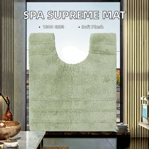 HOMESCAPES Spa Supreme Luxury Pedestal <strong>Mat</strong> <strong>Sage</strong> <strong>Green</strong> Very Heavy 1800 GSM Super Soft Plush Cotton Thin 50x55cm Washable <strong>Bath</strong> <strong>Mat</strong> - Product Image 2