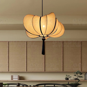 Chinese Style Fabric Chandelier E27 Round Black Zen Inspired For Living Room <b>Dining</b> Room Tea House - Product Image 1