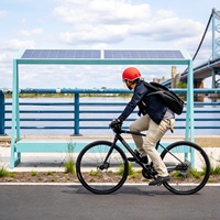 Banc public moderne en bambou pour paysage urbain, siège intelligent à énergie solaire avec recharge USB sans fil, modèle GGY-10
