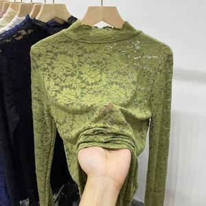 Chemise à manches longues à col montant pour femmes, <span class=keywords><strong>prix</strong></span> de gros, chemisier en dentelle grande taille - Product Image 2