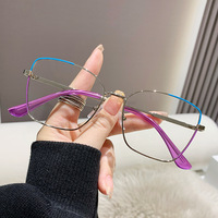 Gafas de Metal Cuadradas para Mujer con Logotipo Personalizado, Montura de Moda con Combinación de Colores, Gafas Ópticas Anti Luz Azul para Mujer