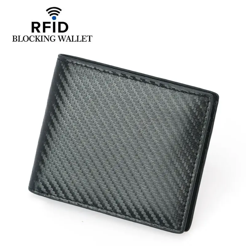 Carteira masculina pequena rfid, carteira compacta masculina de fibra de carbono com bloqueio de dinheiro, carteira de identidade e cartões