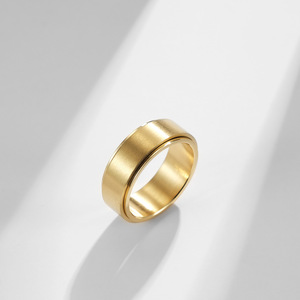 Matte Brushed 8mm Rotatable <b>Titanium</b> Steel <b>Ring</b> Unisex Jewelry Gold <b>Black</b> Steel Color Geometric Shape Design - Product Image 2