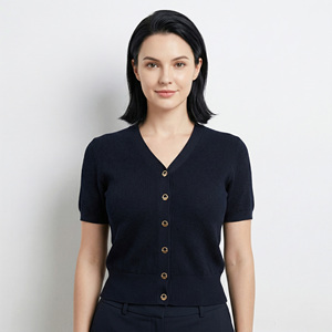 WK48 <span class=keywords><strong>Cardigan</strong></span> da <span class=keywords><strong>Donna</strong></span> in Puro Cotone Blu Scuro con Collo Alto, Stile Classico per Uso Quotidiano, Personalizzazione Disponibile - Product Image 1