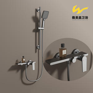 Robinet de baignoire mural exclusif transfrontalier, tout en cuivre, double vitesse, avec douchette supérieure, noyau en céramique, gris anthracite, eau chaude et froide - Product Image 4